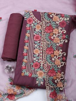MEENA BAZAAR - Embroidered Mauve Cotton Unstitched Kurta with Pant and Dupatta