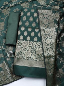 MEENA BAZAAR - Woven Green Chanderi Unstitched Kurta with Pant and Dupatta