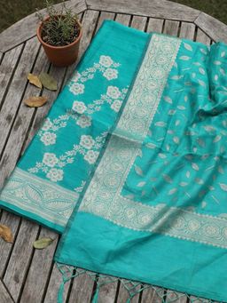 MEENA BAZAAR - Woven Green Chanderi Unstitched Kurta with Pant and Dupatta