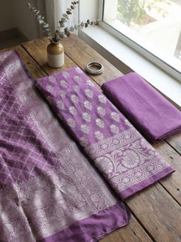 MEENA BAZAAR - Woven Lavender Chanderi Unstitched Kurta with Pant and Dupatta