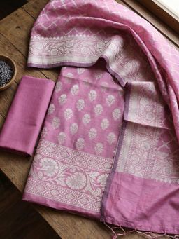 MEENA BAZAAR - Woven Mauve Chanderi Unstitched Kurta with Pant and Dupatta