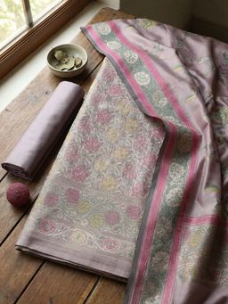 MEENA BAZAAR - Woven Mauve Chanderi Unstitched Kurta with Pant and Dupatta