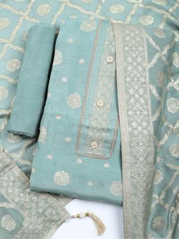 MEENA BAZAAR - Woven Aqua Chanderi Unstitched Kurta with Pant and Dupatta