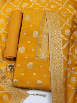 MEENA BAZAAR - Woven Mustard Chanderi Unstitched Kurta with Pant and Dupatta
