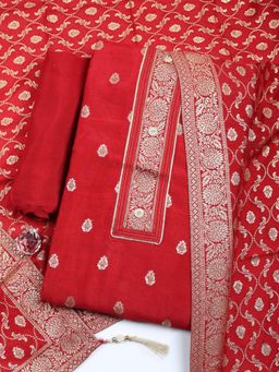 MEENA BAZAAR - Woven Maroon Chanderi Unstitched Kurta with Pant and Dupatta