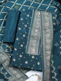 MEENA BAZAAR - Woven Blue Chanderi Unstitched Kurta with Pant and Dupatta