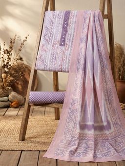 MEENA BAZAAR - Printed Lavender Cotton Unstitched Kurta with Pant and Dupatta
