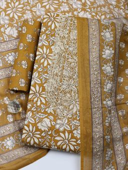 MEENA BAZAAR - Embroidered Mustard Cotton Unstitched Kurta with Pant and Dupatta