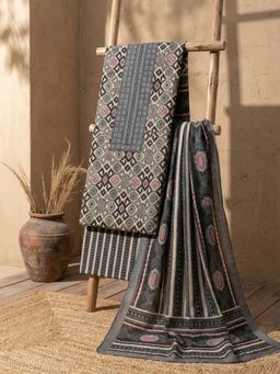 MEENA BAZAAR - Embroidered Black Cotton Unstitched Kurta with Pant and Dupatta