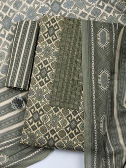 MEENA BAZAAR - Embroidered Grey Cotton Unstitched Kurta with Pant and Dupatta