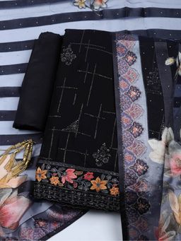 MEENA BAZAAR - Embroidered Sequence Blue Georgette Unstitched Kurta with Pant and Dupatta