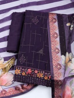 MEENA BAZAAR - Embroidered Sequence Purple Georgette Unstitched Kurta with Pant and Dupatta
