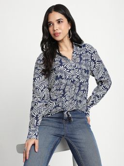 R&B - Navy Blue Floral Regular Women Top