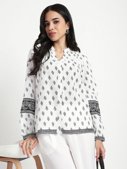 R&B - White Printed Relaxed Women Top