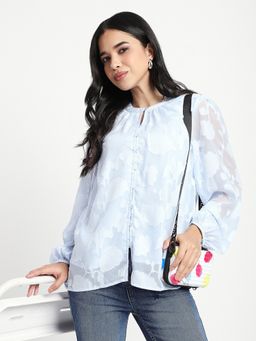 R&B - Blue Embroidery Regular Women Top