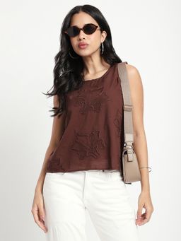 R&B - Brown Embroidery Regular Women Top