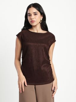 R&B - Brown Solid Fitted Women Top