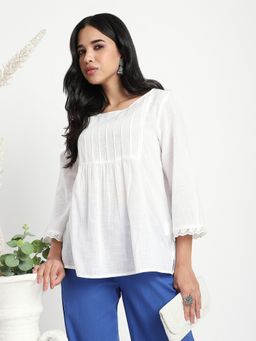 R&B - White Solid Relaxed Women Top