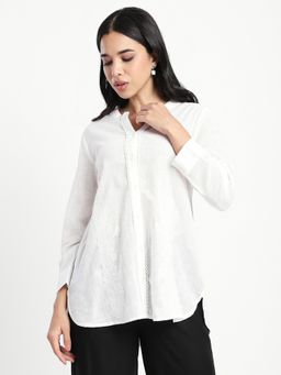 R&B - White Embroidered Relaxed Women Top
