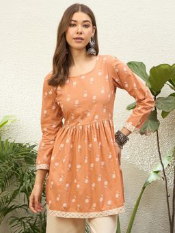 InWeave - Women Peach Floral Kurti