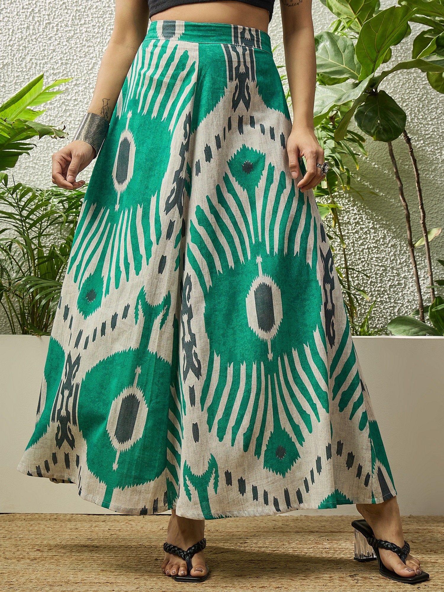 inweave Green Ikkat Print A Line Skirt-picture-39