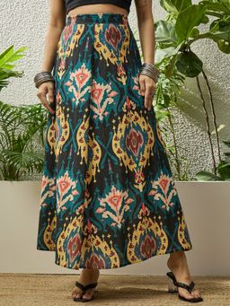 InWeave - Black Big Ikkat Print A Line Skirt