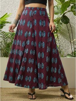 InWeave - Wine Geometric Motif Print A-Line Skirt