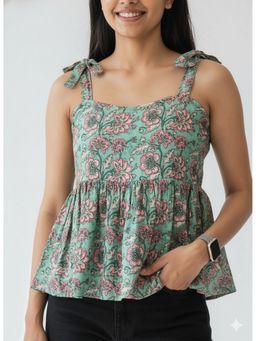 MAAND - Turquoise Cotton Printed Top