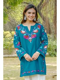 HOUSE OF KARI - Women Turquoise Embroidered Kurti