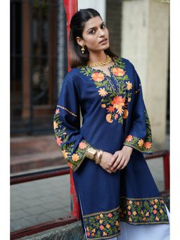 HOUSE OF KARI - Women Navy Blue Embroidered Kurta