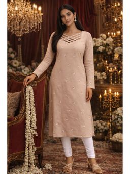 Aarsi - Women Beige Printed Kurta