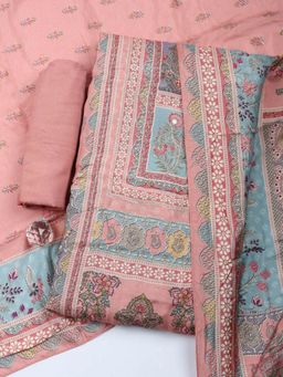 MEENA BAZAAR - Floral Printed Peach Muslin Unstitched Kurta with Pant and Dupatta