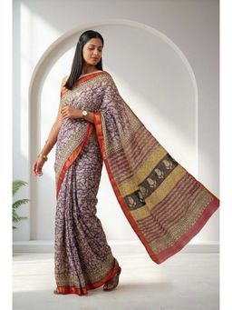 Moora - Women Purple Cotton Silk Saree with Unstitched Blouse