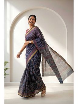 Moora - Women Blue Cotton Silk Saree with Unstitched Blouse