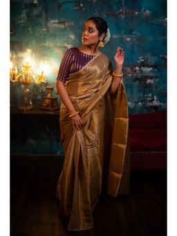 Moora - Women Gold Tissue Saree with Unstitched Blouse