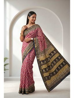 Moora - Women Pink Cotton Silk Saree with Unstitched Blouse