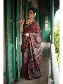 Moora - Women Red Cotton Silk Saree with Unstitched Blouse