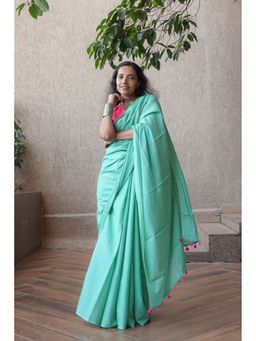 Moora - Women Green Cotton Saree with Unstitched Blouse