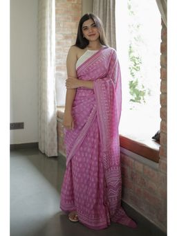 Moora - Women Pink Cotton Saree with Unstitched Blouse