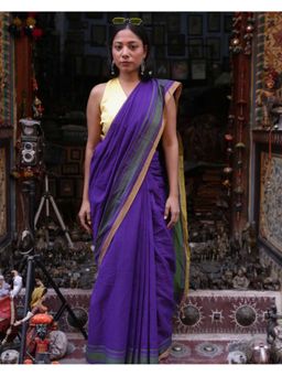 Moora - Women Purple Cotton Saree with Unstitched Blouse