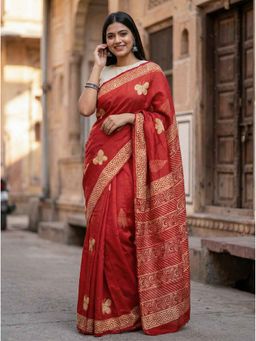 Moora - Women Red Silk Saree with Unstitched Blouse