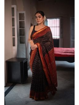 Moora - Women Black Cotton Silk Saree with Unstitched Blouse