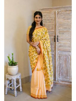Moora - Women Yellow Cotton Saree with Unstitched Blouse