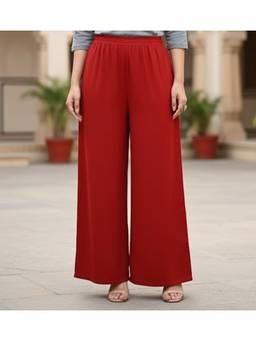 Vbuyz - Red Solid Rayon Wide Leg Elasticated Pants