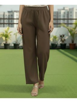 Vbuyz - Brown Solid Cotton Flex Wide Leg Elasticated Pants