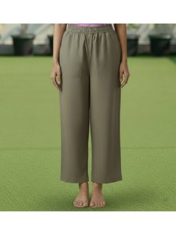 Vbuyz - Olive Green Solid Cotton Flex Straight Fit Elasticated Pants