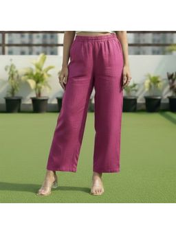 Vbuyz - Magenta Solid Cotton Flex Straight Fit Elasticated Pants