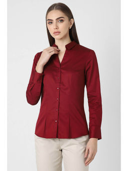Van Heusen - Women Maroon Solid Long Sleeves Formal Shirt