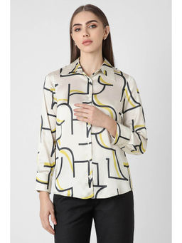 Van Heusen - Women Cream Print Long Sleeves Casual Shirt