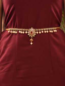 Saraf RS Jewellery - Gold Plated Multi Color Floral Design Beaded Kamarbandh